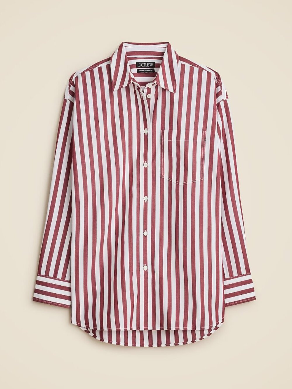 J Crew Etienne maroon striped button down shirt, size XS (runs VERY big)